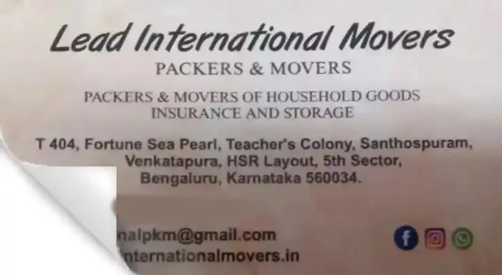 Lead Domestic Packers and Movers in Hsr Layout, Bengaluru