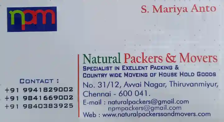 Packers And Movers in Chennai (Madras) : Natural Packers and Movers in Avvai Nagar
