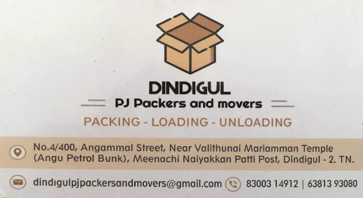 Packers And Movers in Dindigul : Dindigul PJ Packers and Movers in Angammal Street