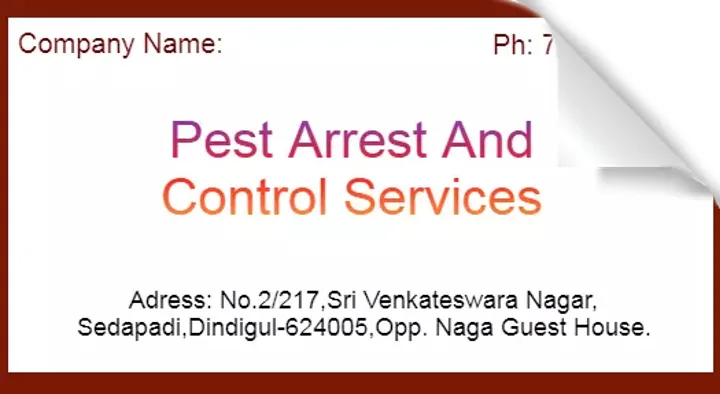 Pest Control Services in Dindigul  : Pest  Arrest  And Control Services in Sedapadi