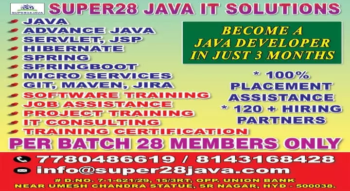Coaching Centres in Hyderabad  : Super28 Java IT Solutions in SR Nagar