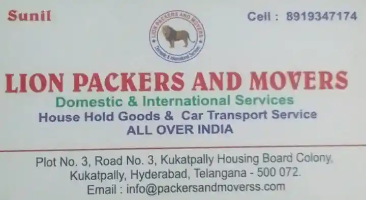 Lion Packers and Movers in Kukatpally, Hyderabad