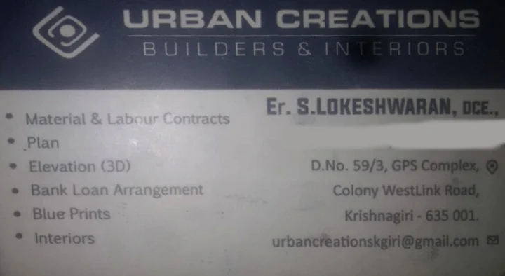 Builders And Developers in Krishnagiri : Urban Creations Builders and Interiors in West Link Road