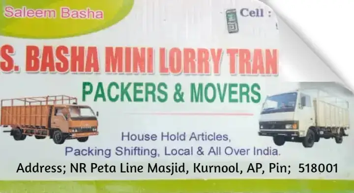 Packers And Movers in Kurnool  : S Basha Mini Lorry Transport Packers and Movers in Kothapeta