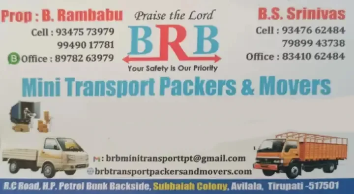 brb mini transport packers and movers subbaiah colony in tirupati,Subbaiah Colony In Visakhapatnam, Vizag