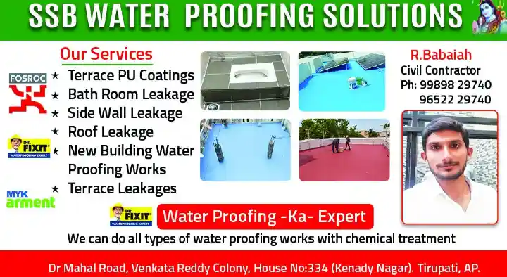 Waterproof Works in Tirupati  : SSB Water Proofing Solutions in Annamayya Circle