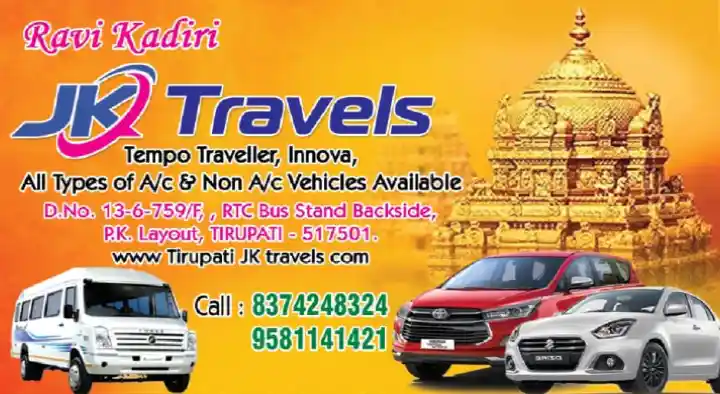 Tours And Travels in Tirupati  : JK Travels in PK Layout