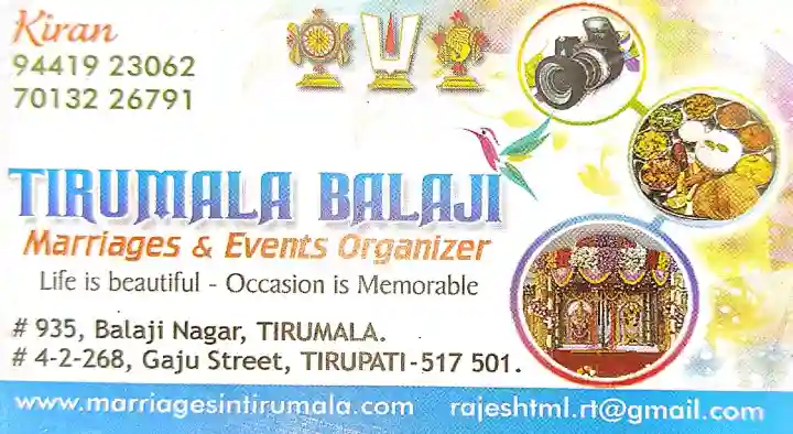 Tirumala Balaji Marriage and Events Organizer in Gaju Street, Tirupati