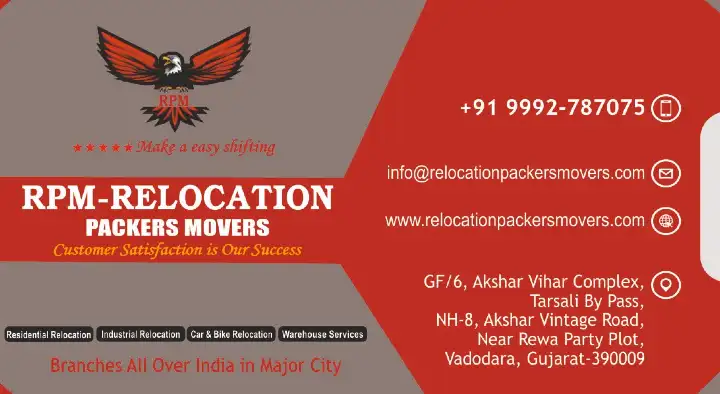 Packers And Movers in Vadodara  : RPM  Relocation Packers Movers in Tarsali