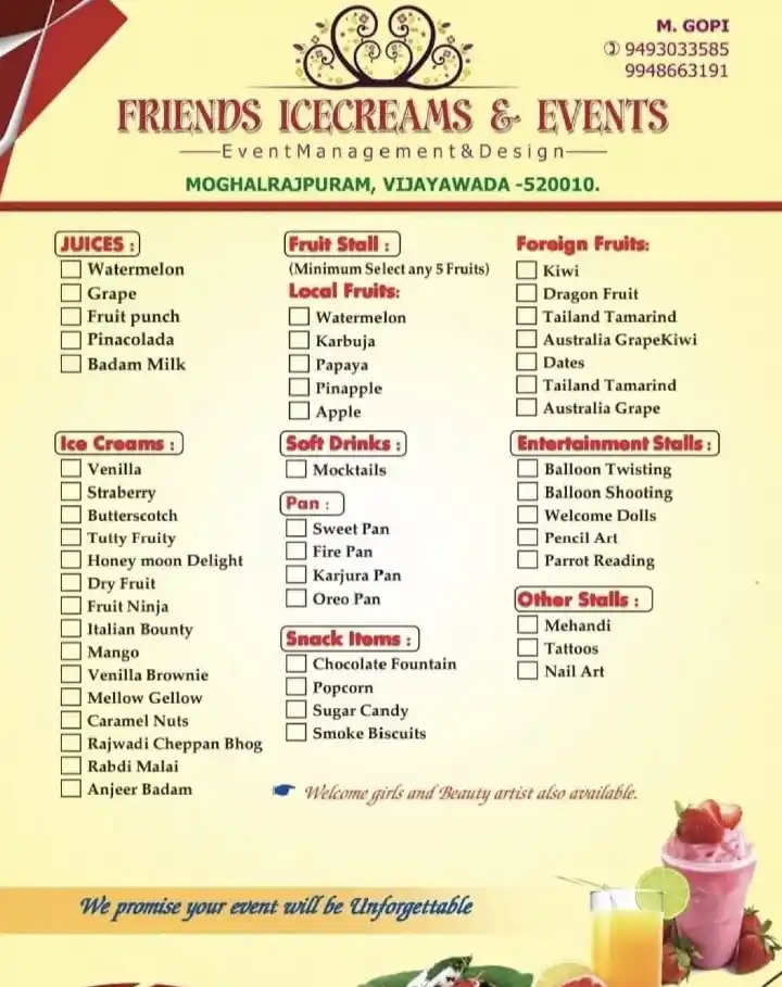 Friends Ice Creams and Events in Moghalarajpuram