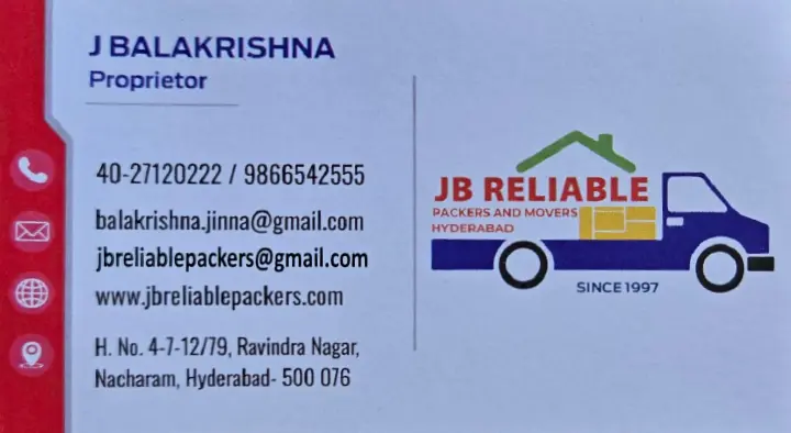 JB Reliable Packers and Movers in Nacharam, Hyderabad