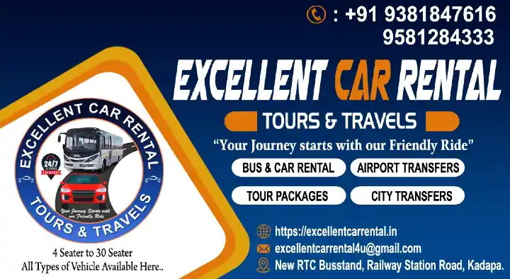 Excellent Car Rental Tours and Travels in Railway Station Road, Kadapa