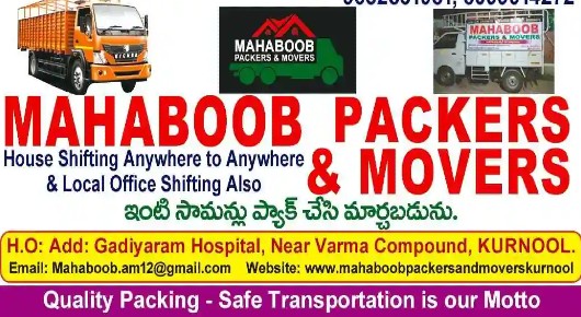 Mahaboob Packers and Movers in Masjid Line, Kurnool