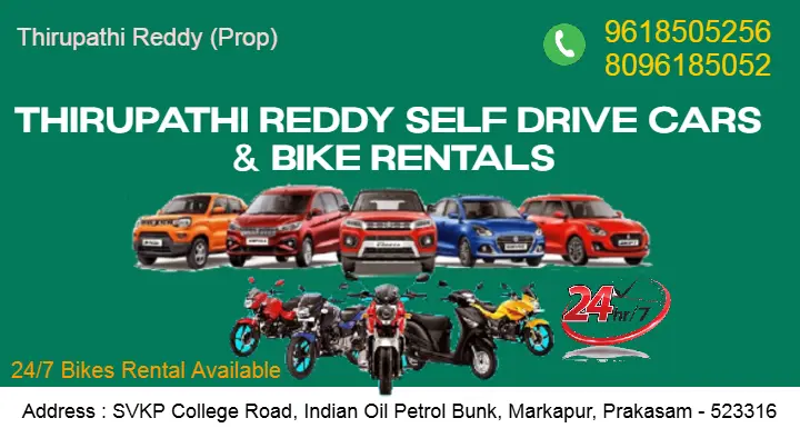 Thirupathi Reddy Self Drive Cars and Bike Rentals in Markapuram, Prakasam