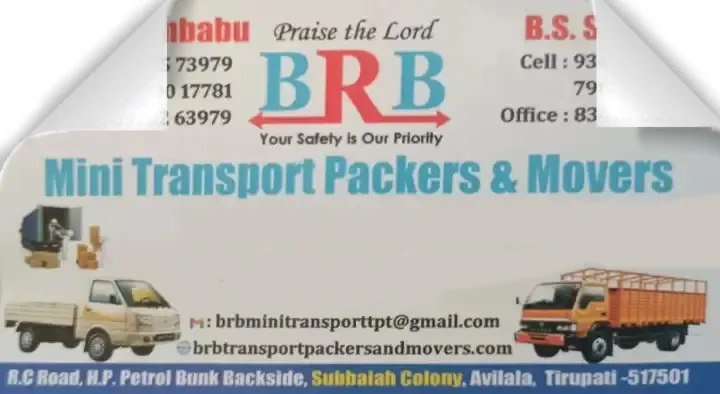 BRB Mini Transport and Packers and Movers in Subbaiah Colony