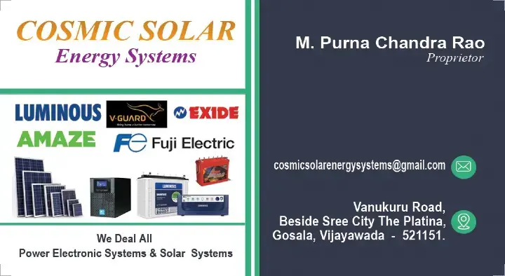 Cosmic Solar Energy Systems in Vanukuru Road