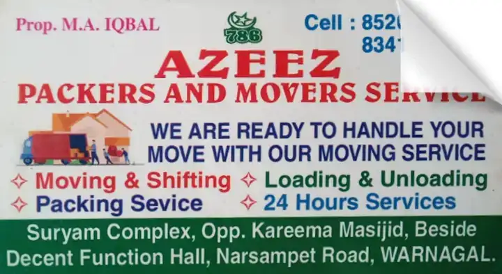 Azeez Packers and Movers Service in Narsampet Road 